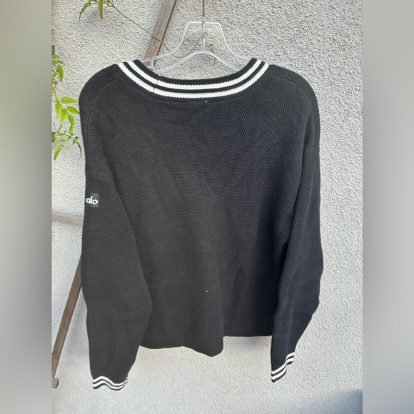 ❌SOLD❌Alo Yoga Tennis Club Sweater Knit Cardigan in Black/Ivory New with Tags! - Picture 9 of 11